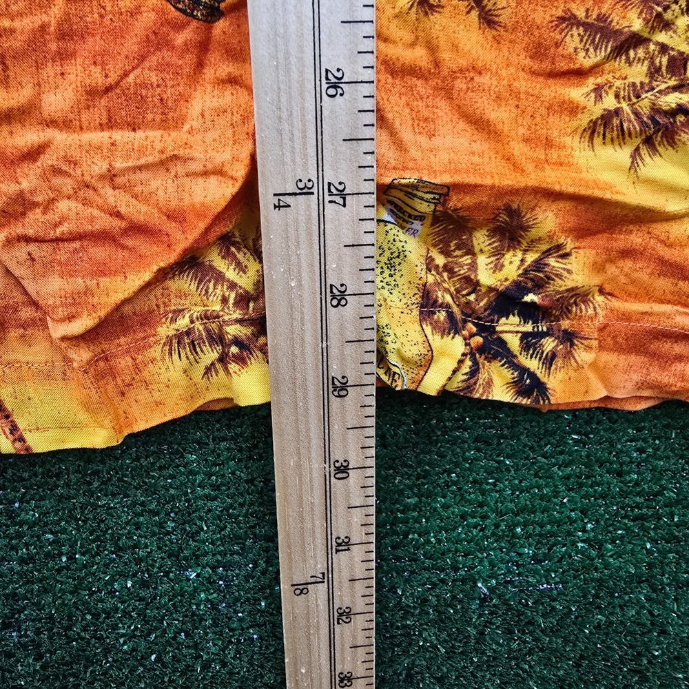 George Hawaiian Shirt Mens XL Orange Button Up Wrecked Lager Beer Bottle Rayon - Picture 5 of 8